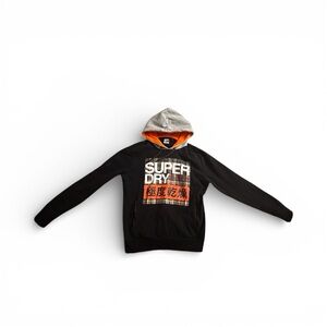 Superdry Black Graphic Hoodie with Zip Pocket – Size XL